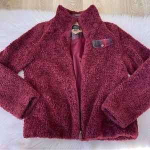 Pendleton sherpa fleece full zip sweatshirt jacket maroon red soft